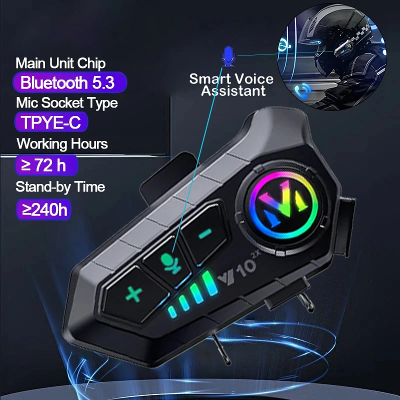 Full Face Motorcycle Helmet With Bluetooth - V10 2X Bluetooth мотоциклетный интерком для