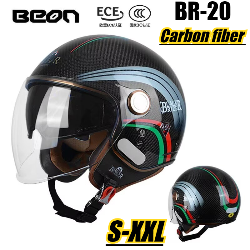 Vintage Open Face Retro Helmet - BEON BR-20 углеродное волокно 3/4, ретро