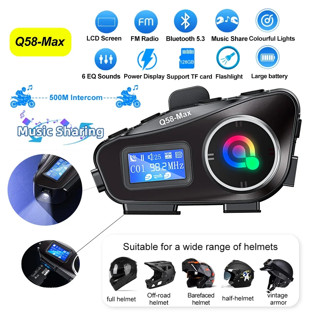 Full Face Motorcycle Helmet With Bluetooth - Гарнитура для мотоциклетного шлема BT5.3 Q58,