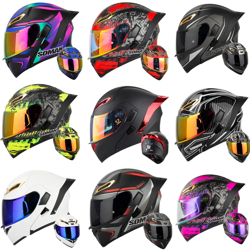 Dual Visor Motorcycle Racing Helmet - SOMAN анфас шлем с двумя линзами,