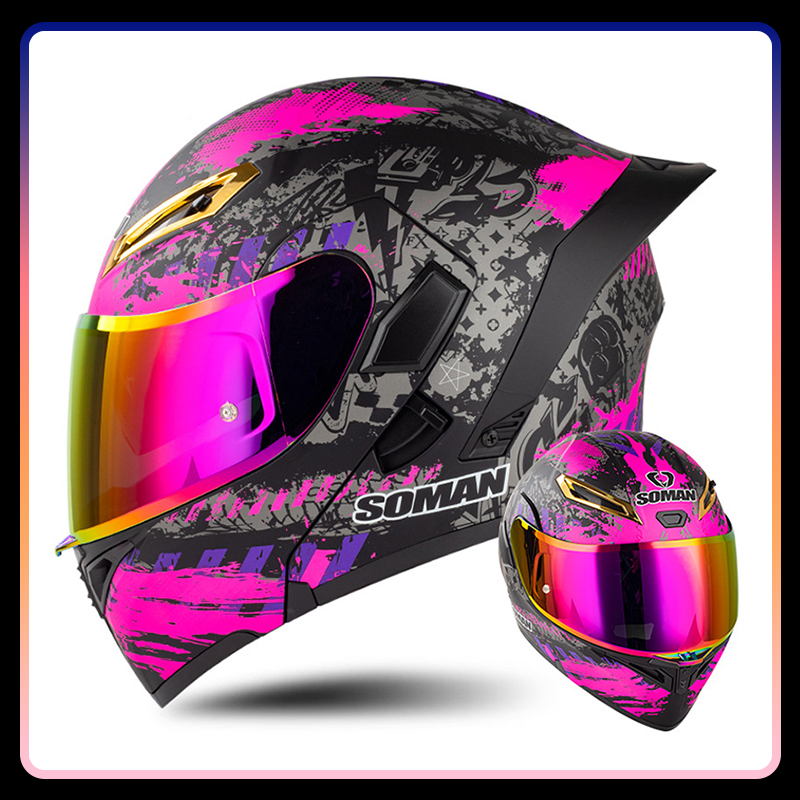 Modular Flip Up Motorcycle Helmet Dot Approved - Мотоциклетный шлем с двойными цветными стеклами,