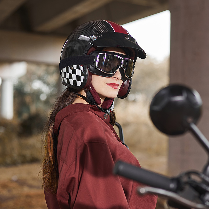 Ретро-мотошлем из углеродного  – обзор и цена Carbon Fiber Lightweight Motorcycle Helmet