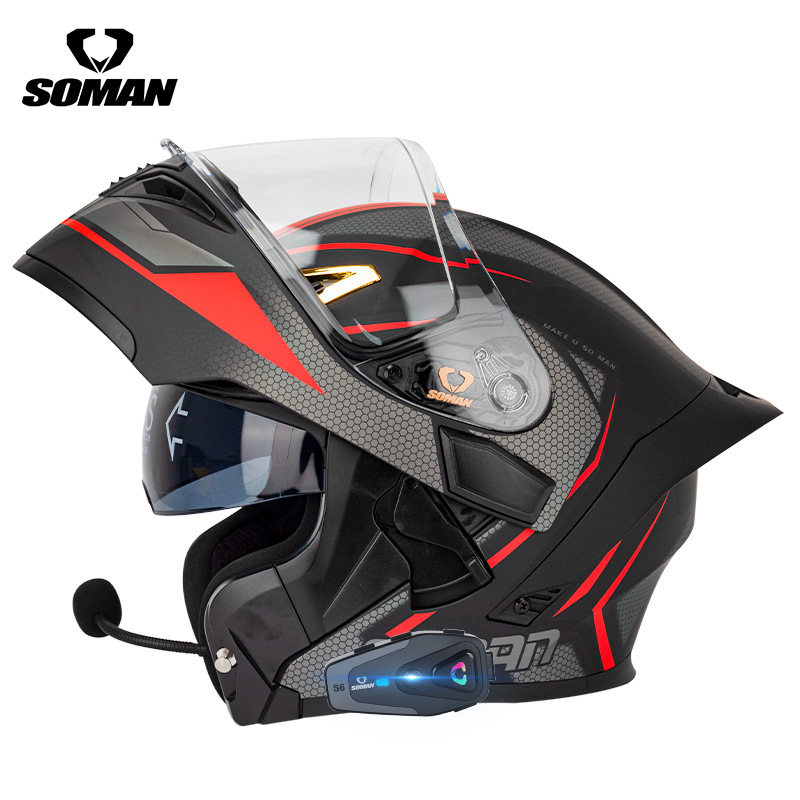 Мотошлем SOMAN Flip Up с откид – обзор и цена Dual Visor Motorcycle Racing Helmet