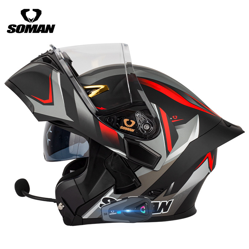 Мотошлем SOMAN Flip Up с откид – обзор и цена Dual Visor Motorcycle Racing Helmet