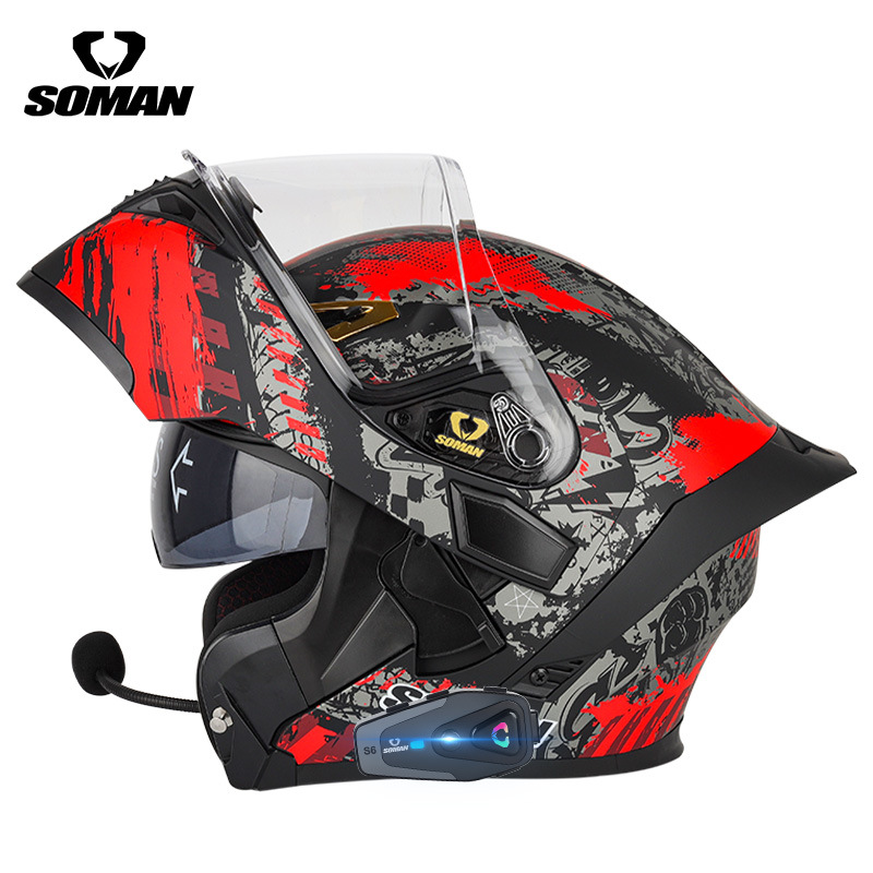 Мотошлем SOMAN Flip Up с откид – обзор и цена Dual Visor Motorcycle Racing Helmet